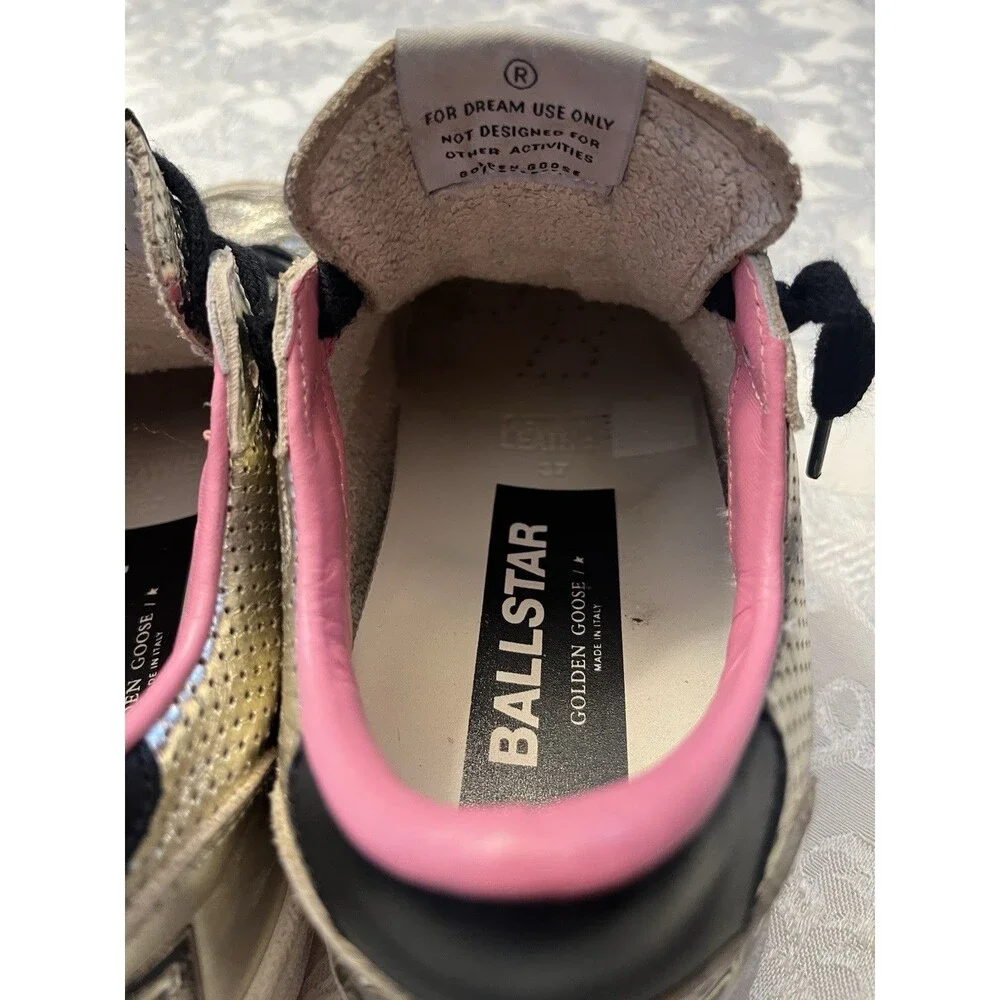 Golden Goose Gold Ballstars Leather Gold with Pink Trim  Size 37/7 - Picture 8 of 13